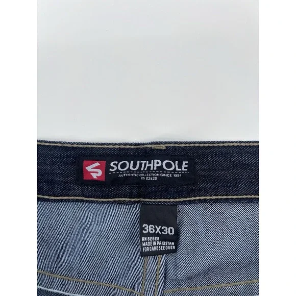 Y2K Southpole Denim Jeans Size 36x30 Faded Dark Wash MCMXCI - Picture 4 of 8